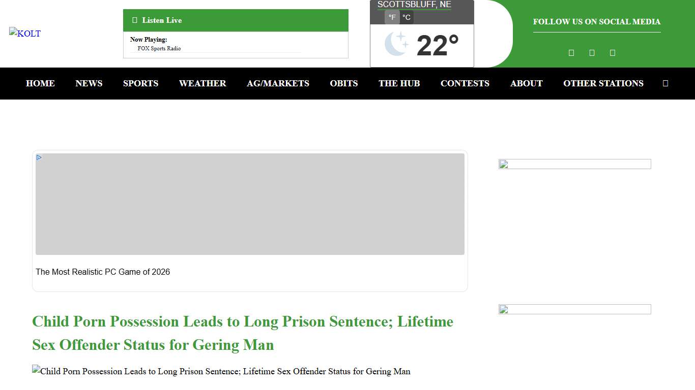 Child Porn Possession Leads to Long Prison Sentence; Lifetime Sex Offender Status for Gering Man