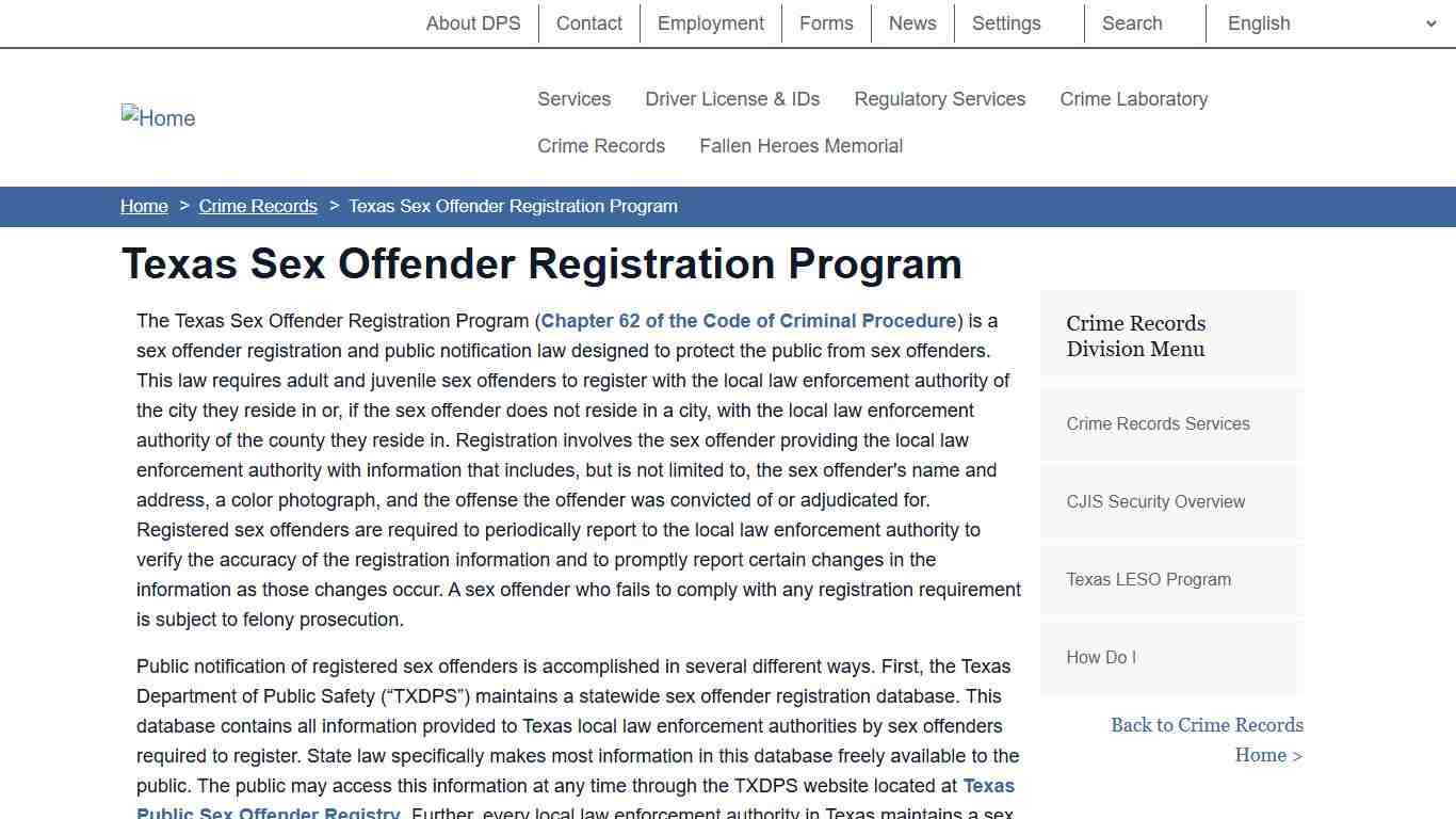 Texas Sex Offender Registration Program Department of Public Safety