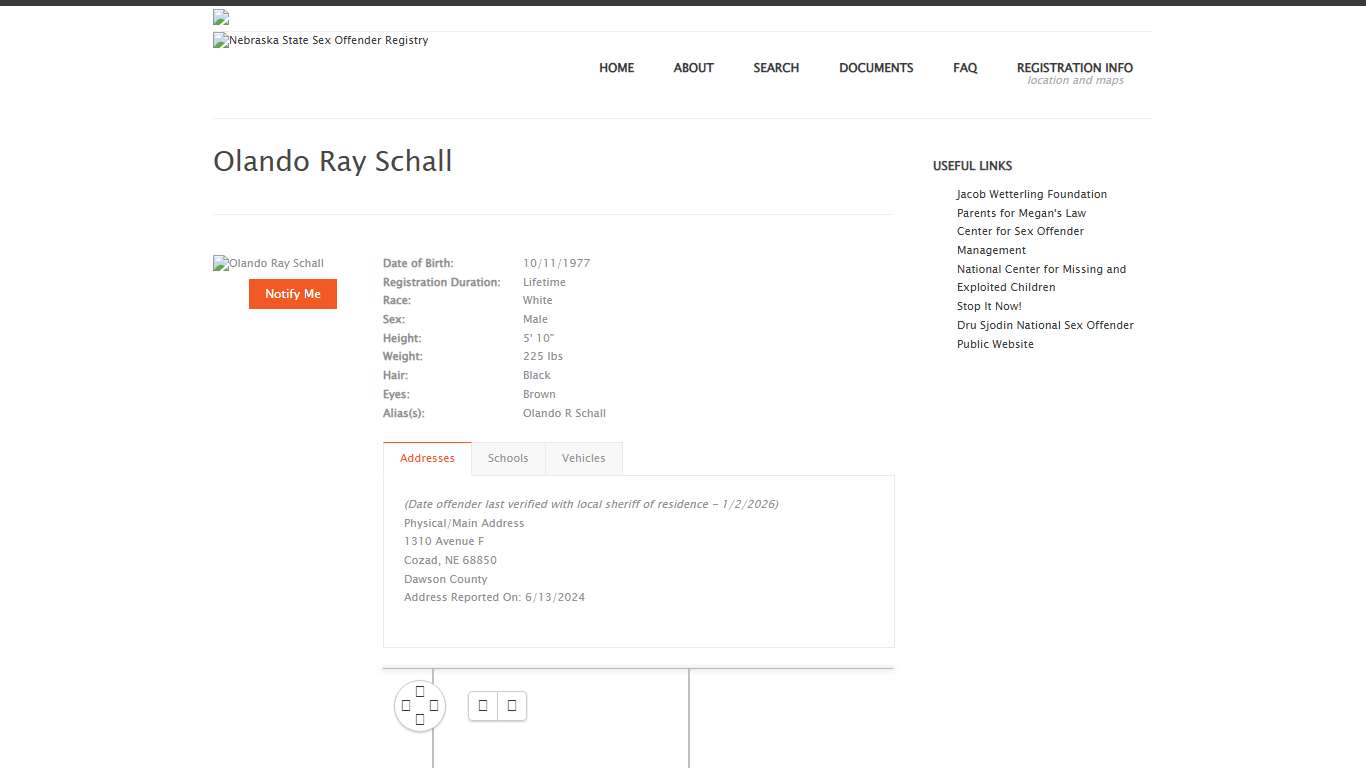 Nebraska Sex Offender Registry: Olando Ray Schall