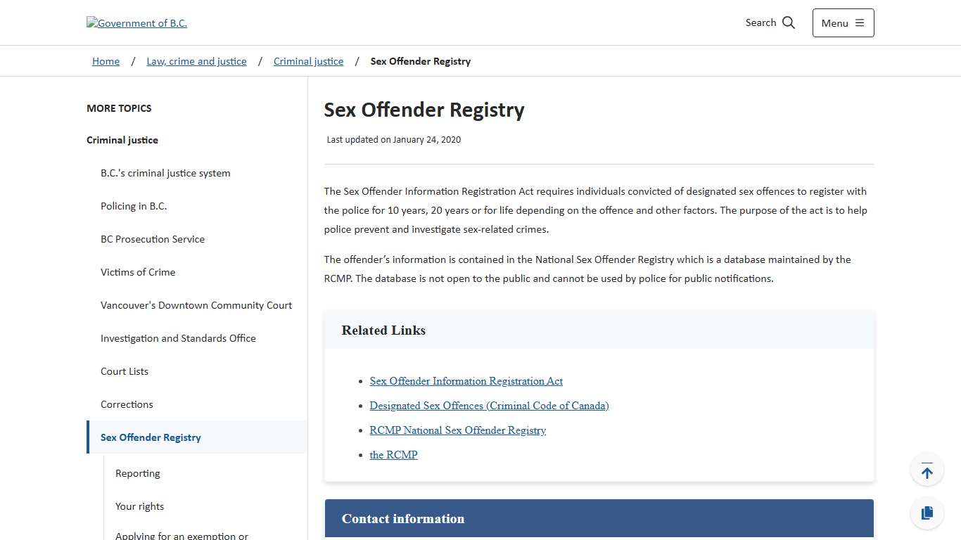 Sex Offender Registry - Province of British Columbia